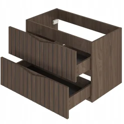 Meuble de salle de bain sous vasque suspendu STELLA coloris noyer 80 cm façades rainurées