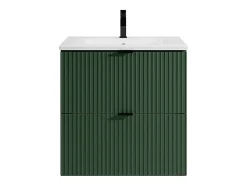 Meuble de salle de bain suspendu strié avec vasque à encastrer - Vert mat - 60 cm - ZEVINI