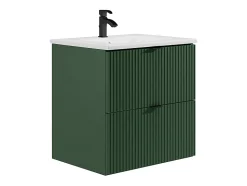 Meuble de salle de bain suspendu strié avec vasque à encastrer - Vert mat - 60 cm - ZEVINI