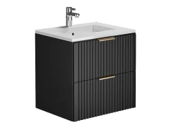 Meuble de salle de bain suspendu strié avec vasque à encastrer - Noir - 60 cm - ZEVARA