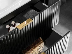 Meuble de salle de bain suspendu strié avec vasque à encastrer - Noir - 60 cm - ZEVARA
