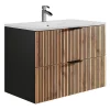 Meuble de salle de bain suspendu avec vasque à encastrer - Naturel clair et noir - 80 cm - MADELA