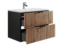Meuble de salle de bain suspendu avec vasque à encastrer - Naturel clair et noir - 80 cm - MADELA