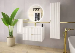 Meuble de salle de bain sous vasque suspendu ARCOS blanc 80 cm façades rainurées