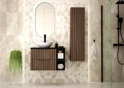 Meuble de salle de bain sous vasque suspendu STELLA coloris noyer 60 cm façades rainurées