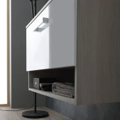 Meuble De Salle De Bain Suspendu Lotto 80Cm Chêne Gris Avec Façade Blanche Et Lavabo Au-Dessus