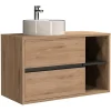 Meuble de salle de bain suspendu avec vasque ronde - Coloris naturel - 100 cm - PURNAL