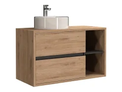 Meuble de salle de bain suspendu avec vasque ronde - Coloris naturel - 100 cm - PURNAL