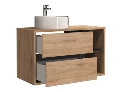 Meuble de salle de bain suspendu avec vasque ronde - Coloris naturel - 100 cm - PURNAL