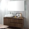 Meuble De Salle De Bain Suspendu 120Cm, Porte Et 2 Tiroirs En Noyer Foncé, Lavabo À Poser Et Miroir 120X70 - Siena