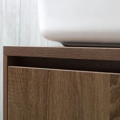 Meuble De Salle De Bain Suspendu 120Cm, Porte Et 2 Tiroirs En Noyer Foncé, Lavabo À Poser Et Miroir 120X70 - Siena