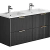 Meuble de salle de bain suspendu strié avec vasque à encastrer - Noir - 120 cm - ZEVARA