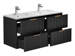 Meuble de salle de bain suspendu strié avec vasque à encastrer - Noir - 120 cm - ZEVARA