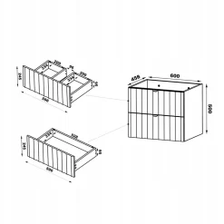 Meuble de salle de bain sous vasque suspendu ARCOS blanc 60 cm façades rainurées