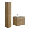 Meuble de salle de bain suspendu simple vasque avec colonne de rangement - Coloris naturel clair - 60 cm - KAYLA