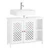 Meuble de Salle de Bain sous Lavabo 2 Portes avec Niche et Étagère Réglable en MDF Blanc