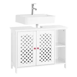 Meuble de Salle de Bain sous Lavabo 2 Portes avec Niche et Étagère Réglable en MDF Blanc