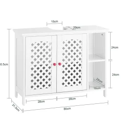 Meuble de Salle de Bain sous Lavabo 2 Portes avec Niche et Étagère Réglable en MDF Blanc