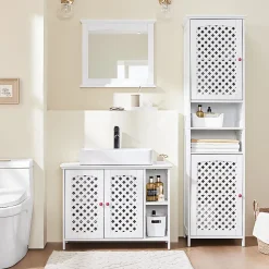 Meuble de Salle de Bain sous Lavabo 2 Portes avec Niche et Étagère Réglable en MDF Blanc