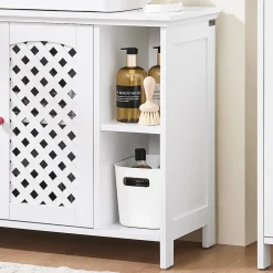 Meuble de Salle de Bain sous Lavabo 2 Portes avec Niche et Étagère Réglable en MDF Blanc