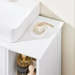 Meuble de Salle de Bain sous Lavabo 2 Portes avec Niche et Étagère Réglable en MDF Blanc
