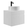 Meuble de salle de bain suspendu strié blanc avec vasque ronde à poser - 60 cm - SATARA