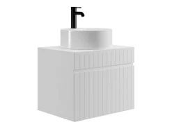 Meuble de salle de bain suspendu strié blanc avec vasque ronde à poser - 60 cm - SATARA
