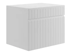 Meuble de salle de bain suspendu strié blanc avec vasque ronde à poser - 60 cm - SATARA