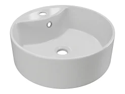 Meuble de salle de bain suspendu strié blanc avec vasque ronde à poser - 60 cm - SATARA
