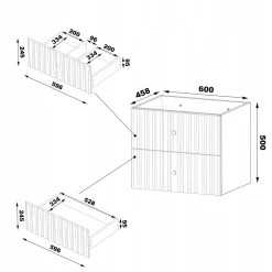 Meuble de salle de bain sous vasque suspendu AQUA cachemire 60 cm façades rainurées