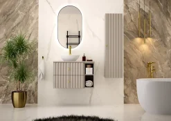 Meuble de salle de bain sous vasque suspendu AQUA cachemire 60 cm façades rainurées