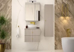Meuble de salle de bain sous vasque suspendu AQUA cachemire 60 cm façades rainurées