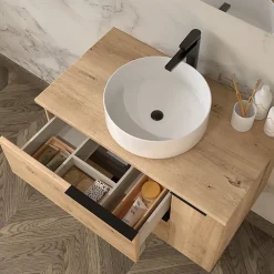 Meuble de salle de bain sans miroir avec vasque à poser ronde KING - Roble (chêne clair) - 80cm