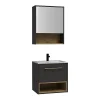 Meuble de salle de bain suspendu anthracite avec vasque à encastrer et armoire de toilette - 60 cm - YANGRA