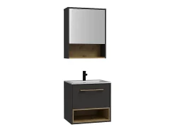 Meuble de salle de bain suspendu anthracite avec vasque à encastrer et armoire de toilette - 60 cm - YANGRA