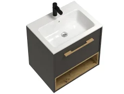 Meuble de salle de bain suspendu anthracite avec vasque à encastrer et armoire de toilette - 60 cm - YANGRA