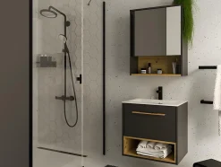 Meuble de salle de bain suspendu anthracite avec vasque à encastrer et armoire de toilette - 60 cm - YANGRA