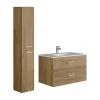Meuble de salle de bain suspendu simple vasque avec colonne de rangement - Coloris naturel clair - 80 cm - KAYLA