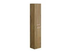 Meuble de salle de bain suspendu simple vasque avec colonne de rangement - Coloris naturel clair - 80 cm - KAYLA