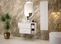 Meuble de salle de bain sous vasque suspendu AQUA blanc 60 cm façades rainurées