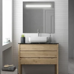 Meuble de salle de bain simple vasque - 3 tiroirs - TIRIS 3C et miroir Led STAM - cambrian (chêne) - 80cm