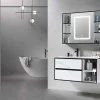 Meuble de salle de bain simple vasque 100cm blanc effet marbre avec miroir LED et colonne de rangement LB-6948 LuxuryBain-
