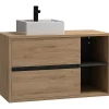 Meuble de salle de bain suspendu vasque carrée - coloris naturel - 100 cm - PURNAL