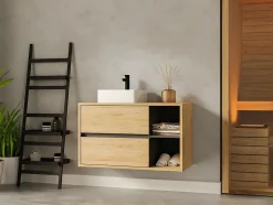 Meuble de salle de bain suspendu vasque carrée - coloris naturel - 100 cm - PURNAL