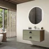 Meuble de salle de bain simple vasque 100cm bois et vert avec miroir LED LuxuryBain-
