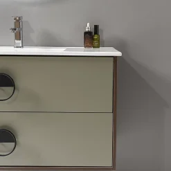 Meuble de salle de bain simple vasque 100cm bois et vert avec miroir LED LuxuryBain-