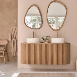 Meuble de salle de bain suspendu en teck massif 140 cm