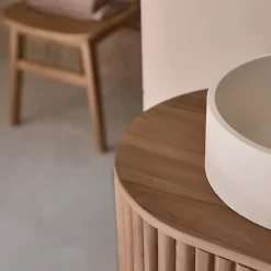 Meuble de salle de bain suspendu en teck massif 140 cm