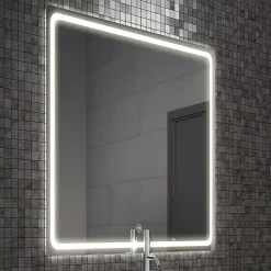 Meuble de salle de bain simple vasque - 3 tiroirs - PALMA et miroir Led VELDI - ciment (gris) - 60cm