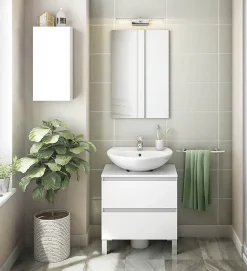 Meuble de salle de bain sous évier 60 cm avec 2 tiroirs coloris blanc - Longueur 60 x Profondeur 40 x Hauteur 63 cm